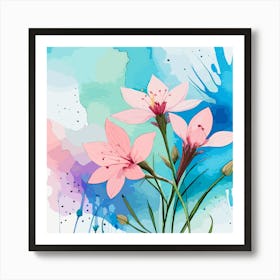 Watercolor Flowers Background Art Print