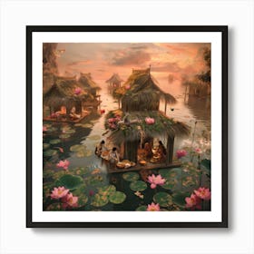 Living on a Giant Lotus Pond Art Print