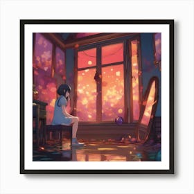 Manga Girl In A Room 9 Art Print