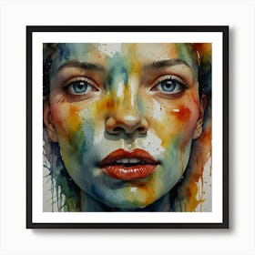 Watercolor Of A Woman'S Face 6 Art Print