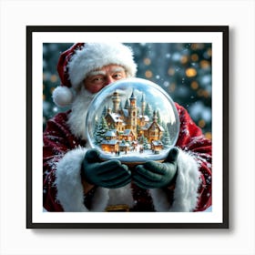 Santa Holding A Snow Globe 1 Art Print