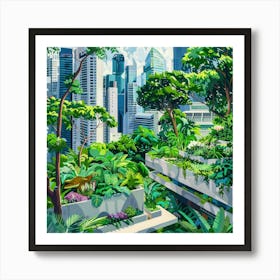 David Hockney Style. Rooftop Garden in Singapore 1 Art Print