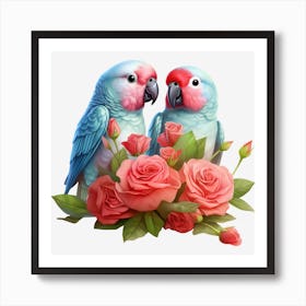 Couple Of Parrots With Roses 6 Art Print