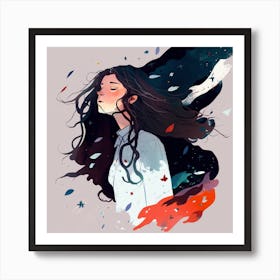 Girl With Long Hair Art Print