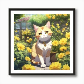 Cat In The Garden Art Print