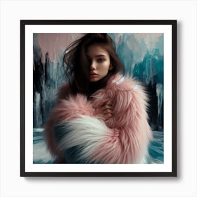 Girl In A Pink Fur Coat Art Print