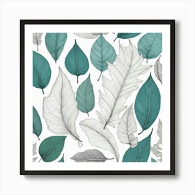 Leaves In Teal Art Print