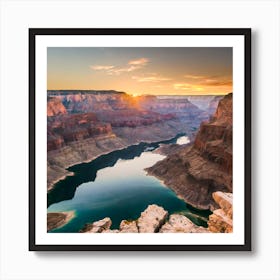 Grand Canyon Landscape Showing Water Pools And Cliffs At Sunset Art Print