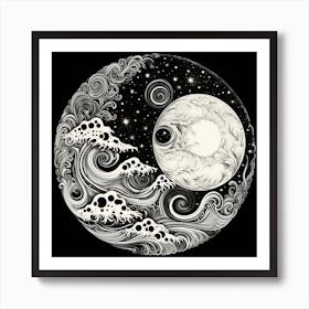 Moon And Waves 28 Art Print
