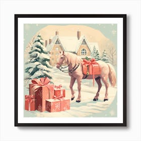 Christmas Horse With Presents Art Print