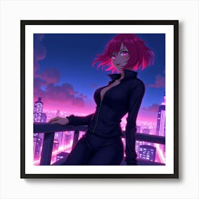 Anime Girl With Pink Hair 1 Art Print