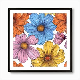 Seamless Pattern With Colorful Flowers Art Print