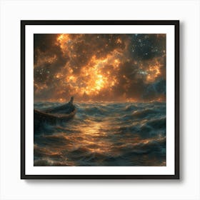 Viking Ship In Stormy Sea Art Print