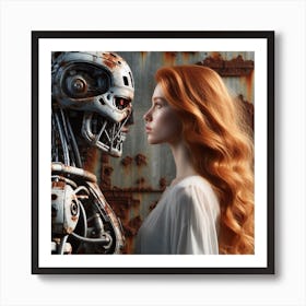 Girl And A Robot Art Print