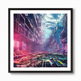 Cyberpunk ruins Art Print