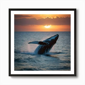 Humpback Whale Breaching At Sunset 8 Art Print