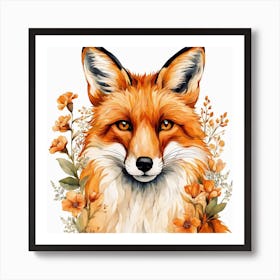 Floral Fox Portrait Painting (4) Art Print