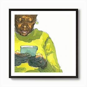 Old Lady On Cell Phone Art Print