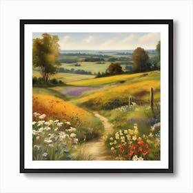 Path Through The Meadow.An elaborate work of art about nature in the countryside of old England, antique oil colours, the touch of a creative artist. Art Print