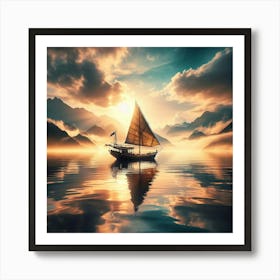 Sailboat At Sunrise Art Print