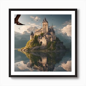 Eagle Flying Over Castle Art Print