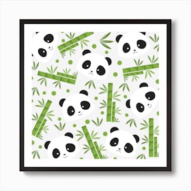 Panda Bear Green Bamboo Art Print