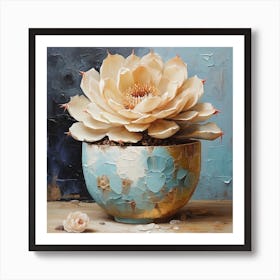 Blooming cactus in a cup 3 Art Print