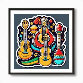 Mexican Guitar And Maracas Sticker 2d Cute Fantasy Dreamy Vector Illustration 2d Flat Centere (48) Art Print