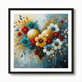 Heart With Flowers acrylic painting Art Print