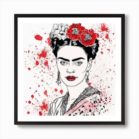 Floral Frida Kahlo Portrait Painting (33) Art Print