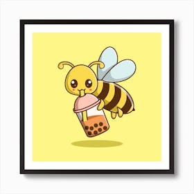 Cartoon Bee Drinking Boba Tea Art Print