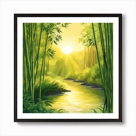 A Stream In A Bamboo Forest At Sun Rise Square Composition 120 Art Print