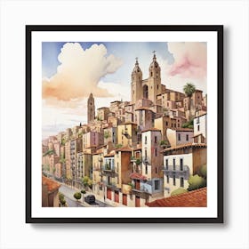 Cityscape Of Barcelona Art Print