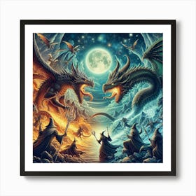 Dragons And Wizards 1 Art Print