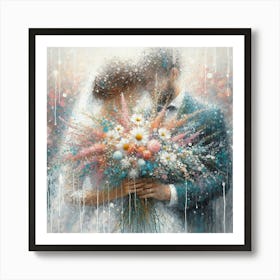 Bride And Groom In The Rain Art Print