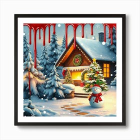 Christmas House In The Snow 2 Art Print