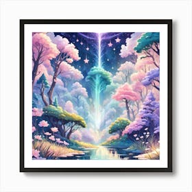 A Fantasy Forest With Twinkling Stars In Pastel Tone Square Composition 190 Art Print