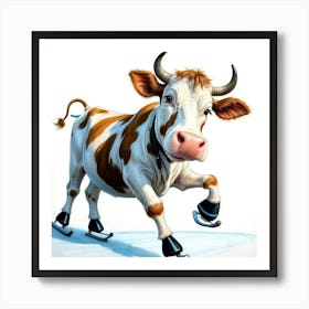 Cow On Ice Skates Art Print