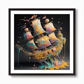 Pirate Ship with a splash of colour Art Print