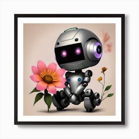 Cute Robot With Flowers Art Print