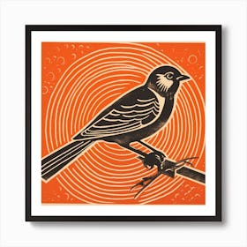 Retro Bird Lithograph House Sparrow 3 Art Print