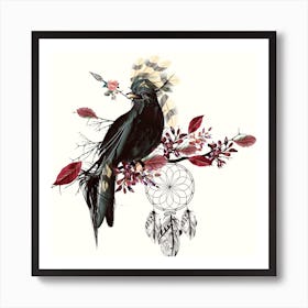 Black Bird and Dream Catcher Art Print