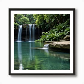 A Serene Waterfall Cascading Into A Crystal Clear Pool Surrounded By Lush Greenery Art Print