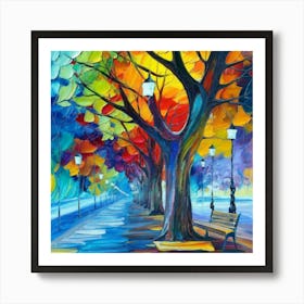 Colorful Autumn tree in the park oil painting abstract painting art Art Print