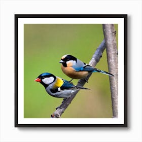 Two Birds Perched On A Branch Art Print