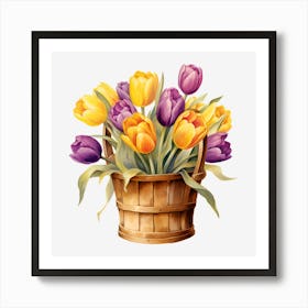 Tulips In A Basket Art Print
