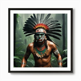 Aztec Warrior In The Jungle Art Print