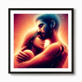 Man And Woman Hugging Art Print