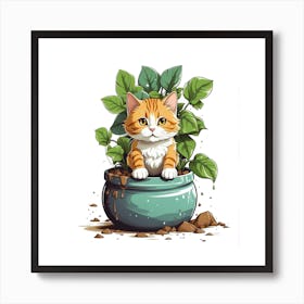 Cat In A Pot Art Print