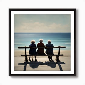 Elderly Couple Sitting On A Bench Art Print